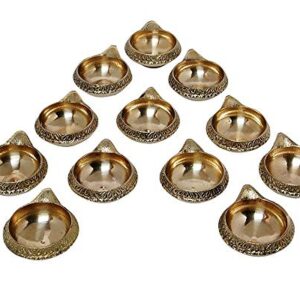 DXYZ Brass Traditional Engraved Handmade Puja Kuber Diya (Golden) -10 Pack
