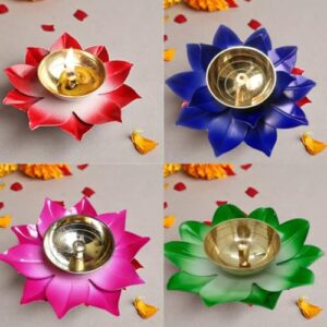 DXYZ Brass Lotus Kamal Patta Gold Akhand Diya Set of 4 | Diwali Gift | Navratri Decoration | Durgapuja (Width 3 inches Height 1.5 inches)