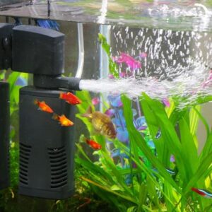 Jainsons Pet Products Blue Pet Aquarium 4 in 1 Filter for Small Fish Tank Biochemical Filtration Submersible Internal Fish Tank Filter Wave Maker Air (BL-420F |6W |F.Max500L/H | 7.5Inch) :