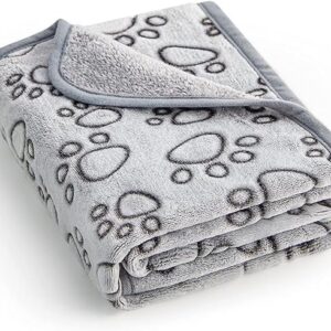 KolorFish Premium Soft Dog Blanket with Cute Paw Print, Cat Blanket Puppy Pads Supplies Dog Products Stuff Essentials (L - 76 x 104 cm) Grey