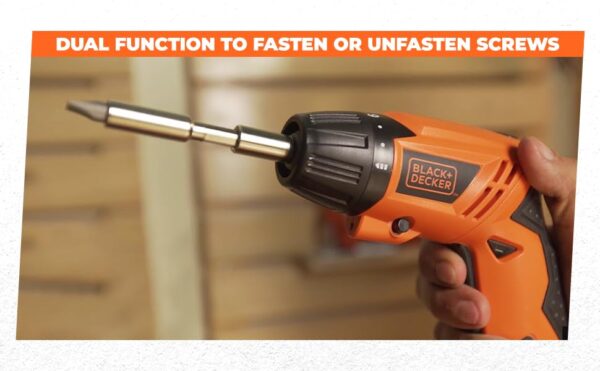 BLACK+DECKER KC4815 4.8V 200 RPM Cordless Screwdriver Set Ni-Cd (Nickel-Cadmium) with LED Worklight, 15-pieces Screw Bits Set & Adjustable Torque for Home & DIY Use, 1 Year Warranty, ORANGE & BLACK - Image 7