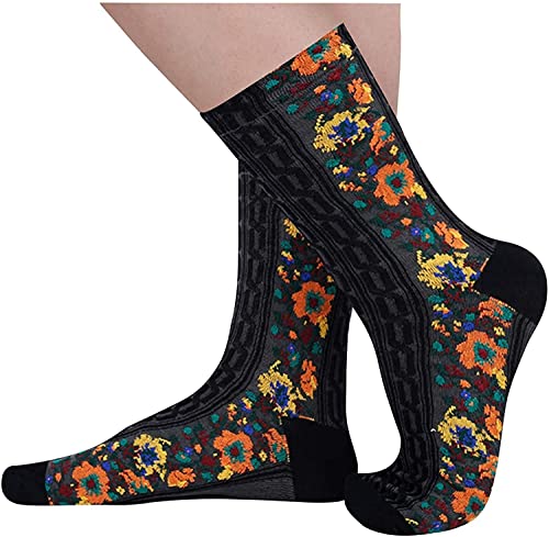Aeoss Women's Floral Design Vintage Crew Socks Ethnic Retro Style Novelty Cotton Socks Embroidered Floral socks Multicolor (2 Pair) - Image 3