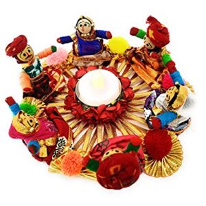 JH Gallery Handmade Recycled Material Rajasthani Dolls Puppet Tealight Candle Holder for Home Decor, Pooja Room Decor, Diwali Decoration, Multicolor (13 cm x 13 cm 6.5 cm) (Pack of 1)