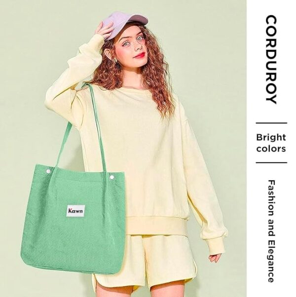 Kawn Women Corduroy Tote Bag Canvas Shoulder Purse Reusable Shopping Bag Grocery Bag Large Capacity Washable Handbag Girls Shoulder Bag with Inner Pocket For Daily Use Work Travel - Image 5