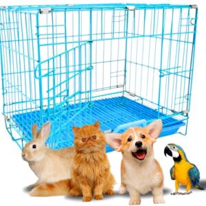 RvPaws Single Door Folding Metal Dog Cage with Paw Protector, for Puppies and Kittens, Blue, 18 Inches