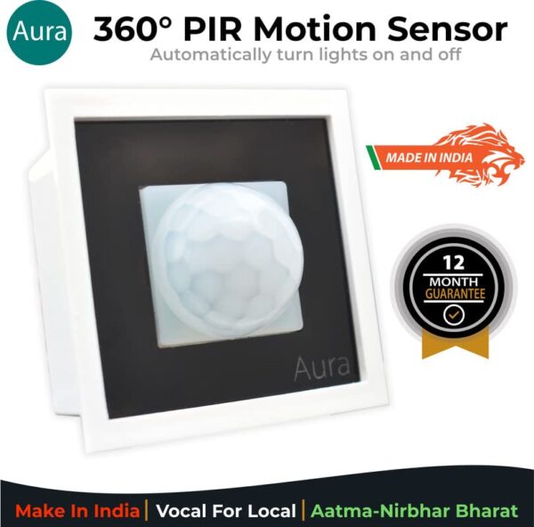 AURA 360 Degree PIR Motion Sensor,Energy Saving Motion Detector 1 Way Switch,Automatic Room Light Sensor Switch with Time Delay Adjustable Fits in Modular Fitting Roma, Veto, Rider (Pack of 1), White - Image 2