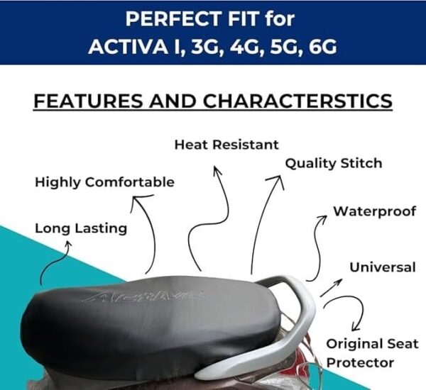 AutokraftZ Black Leather Seat Cover for Honda Activa - Fits All Models (3G/4G/5G/6G), Waterproof, Heat Resistant, Rope Fitted, Durable and Stylish Protection - Image 7