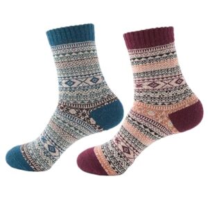Aeoss Women's 2 Pairs Vintage Style Winter Knitting Warm Wool Crew Socks, A-wave, Free size Multi color