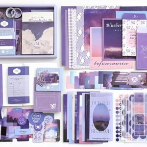 VIBE VISTA Vintage Aesthetic Scrapbook Kit, 346 Pcs, A6 Grid Notebook, Washi, Envelopes, Scrapbook Papers, Folding Labels, Background Papers, Photo Frames, Calendar Stickers, Stickers (Moon Light)