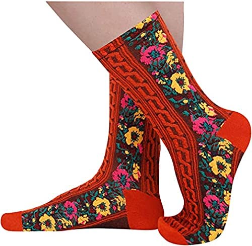 Aeoss Women's Floral Design Vintage Crew Socks Ethnic Retro Style Novelty Cotton Socks Embroidered Floral socks Multicolor (2 Pair) - Image 2