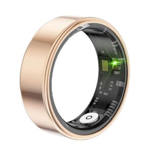 Smart Ring Health Tracker, Fitness Sleep & Heart Rate Monitor Tracker Smart Ring, Waterproof Bluetooth Fitness Tracker Ring IPX68 Waterproof (Gold, 9)