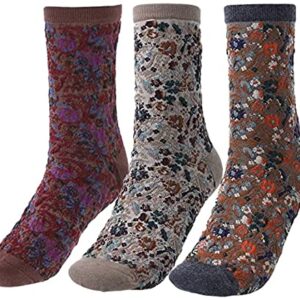 Aeoss Soft Knit Crew Socks Vintage Warm Cozy Socks Printed Floral Casual Winter Socks for Women, Soft Knit Cozy Socks for Women - Casual and Warm (3Pair)