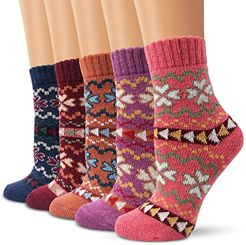 Aeoss Women Wool Socks Winter Vintage Warm Soft Thick Knit Wool, Stylish Crew Socks for Cozy Comfort Multicolor Free Size Socks (1 Pair) - Image 5