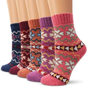 Aeoss Women Wool Socks Winter Vintage Warm Soft Thick Knit Wool Multicolor Socks Free Size Socks, Cozy And Comfortable Socks For Women/girls (5 Pair)
