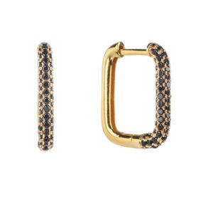 Aeoss Zirconia Studded Party Earrings - Rectangle Minimal Hoops in Black | Stainless Steel, Anti Tarnish, Waterproof & Sweatproof