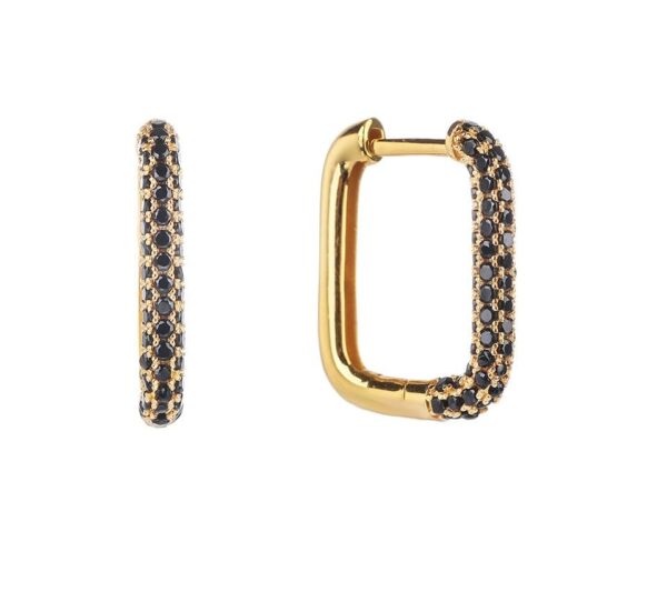 Aeoss Zirconia Studded Party Earrings - Rectangle Minimal Hoops in Black | Stainless Steel, Anti Tarnish, Waterproof & Sweatproof