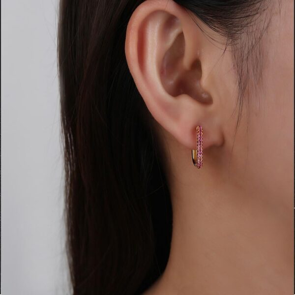 Aeoss Zirconia Studded Party Earrings for Women Rectangle Minimal Hoops White Pink Earrings | Stainless Steel Anti Tarnish Waterproof Sweatproof Earrings, Stylish Earrings for Women/Girls (Pink) - Image 2