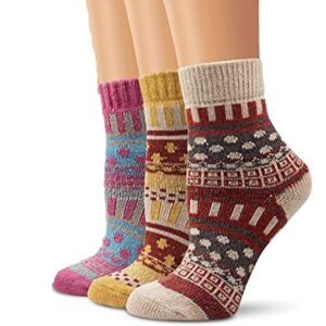 Aeoss Women Wool Socks Vintage Style Winter Warm Soft Thick Knit Wool Multicolor Socks Soft, Thick Knitted Free Size - 3 Pairs for Cozy Comfort (3PAIR)