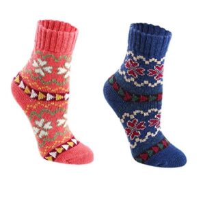 Aeoss Women Wool Socks Winter Vintage Warm Soft Thick Knit Wool Multicolor Free Size Socks (2 Pair)