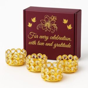 CentraLit Crystal Votives Bowl Candle Holders Tealight Candle Holder for Home Decoration, Diya Diwali Decoration Lights Centerpieces for Wedding Home Party Table Decor (Gift Box (Gold(Pack of 4)))