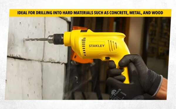 STANLEY SDH550KP 550W 10mm Corded Single Speed Hammer Drill Machine and Hand Tool Kit (120-Pieces) - Includes Hammer Drill, Measurement Tape, Drill Bits, Hammer, 1 Year Warranty, YELLOW & BLACK - Image 7