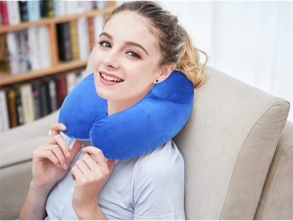 Aeoss Travel Pillow, Inflating Neck Pillow with Soft Velvet Cover, Eye Mask & Ear Plug Washable for Airplanes (Blue) - Image 2