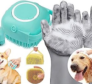 Deriz 1 pair of silicon dog bathing hand gloves + Pet Dog Bath Brush Soft Silicone Dog Shampoo Brush, Brush Hair Fur Grooming Cleaning Brush Soft Shampoo Dispenser Multi