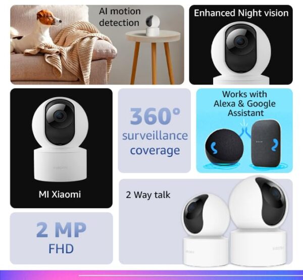 MI XIAOMI Wireless Home Security Camera 2i 2022 Edition | Full HD Picture | 360 View | 2MP | AI Powered Motion Detection | Enhanced Night Vision| Talk Back Feature (2 Way Calling), 1080p, White - Image 3