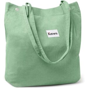 Kawn Women Corduroy Tote Bag Canvas Shoulder Purse Reusable Shopping Bag Grocery Bag Large Capacity Washable Handbag Girls Shoulder Bag with Inner Pocket For Daily Use Work Travel