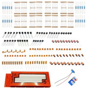 Lalitha 340+ Electronic components kit - For DIY Projects - small prototyping projects - science projects | Resistors, Capacitors & Transistors kit (With Breadboard, 9v battery & snap)