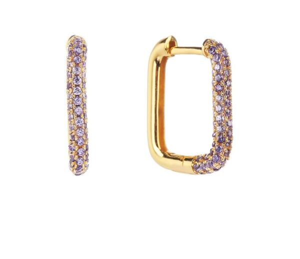 Aeoss Zirconia Studded Party Earrings for Women Rectangle Minimal Hoops White Pink Purple Black Earrings | Stainless Steel Anti Tarnish Waterproof Sweatproof Earrings (Purple) - Image 3