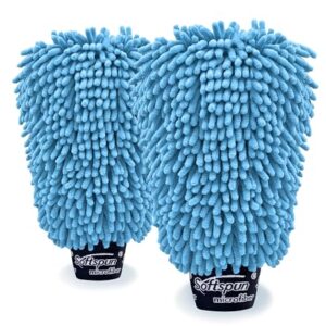 SOFTSPUN Microfiber Double Side Chenille Mitt (2 pcs Set, Sky Blue) 1700 GSM, Lint & Scratch-Free Super Absorbent Multi-Purpose Hand Gloves for Cleaning Kitchen, Bathroom, Cars, Computers & Dusting