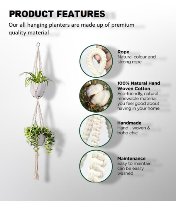 DXYZ Macrame Cotton Plant Hanger with Wooden Dowel [Without Pot] (Double 2 Tier (D128), 1 Piece - Image 5