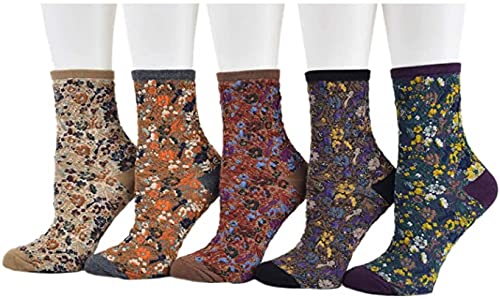 Aeoss Soft Knit Crew Socks Vintage Warm Cozy Socks Printed Floral Casual Winter Socks for Women (5Pair)