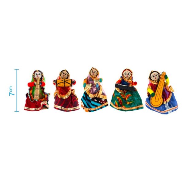 JH Gallery Traditional Rajasthani Handmade Decorative Puppet Doll Fridge Magnet (Set of 5) (Female Dolls) - Image 3
