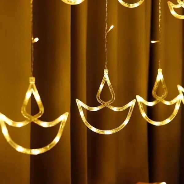 One94Store 12 Diya LED Curtain String Lights – 138 LEDs, 8 Flashing Modes, Warm White Copper Wire Decorative Lights for Diwali, Christmas, Wedding, Home & Patio (Pack of 1) - Image 4