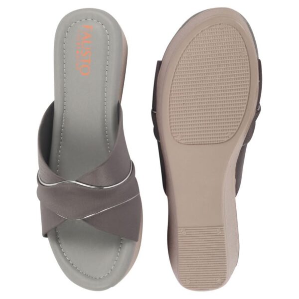 FAUSTO FST KI-661 GREY-38 Women's Grey Silver Lining Open Toe Cross Strap Wedge Slip On Sandal With Cushioned Footbed|Sandal For Party|Festive|Wedding - Image 6