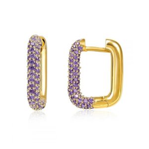 Aeoss Zirconia Studded Party Earrings for Women Rectangle Minimal Hoops White Pink Purple Black Earrings | Stainless Steel Anti Tarnish Waterproof Sweatproof Earrings (Purple)