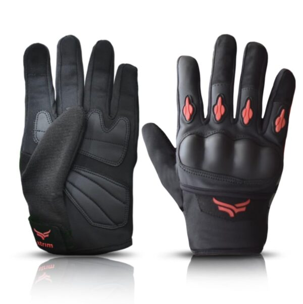 XTRIM Protekt - Universal Bike Riding Gloves for Men (Large), Sloping Finger Knuckles, Bike Accessories, Touchscreen Compatible Fingertips, Suede Padding, Gloves for Protection, Washable (Black & Red)