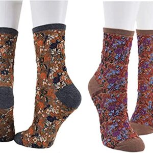 Aeoss Soft Knit Crew Socks Vintage Warm Cozy Socks Printed Floral Casual Winter Socks for Women (2Pair)