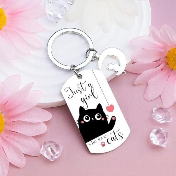 El Regalo Cute Black Cat Keychain - Just A Girl Who Loves Cats Gifts for Cat Lovers, Women, Teens, Girls - Cute Cat Accessories, Stocking Stuffers, Kawaii Keychain for Cat Owners - Image 2