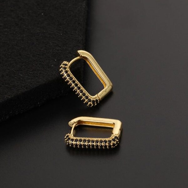 Aeoss Zirconia Studded Party Earrings - Rectangle Minimal Hoops in Black | Stainless Steel, Anti Tarnish, Waterproof & Sweatproof - Image 3