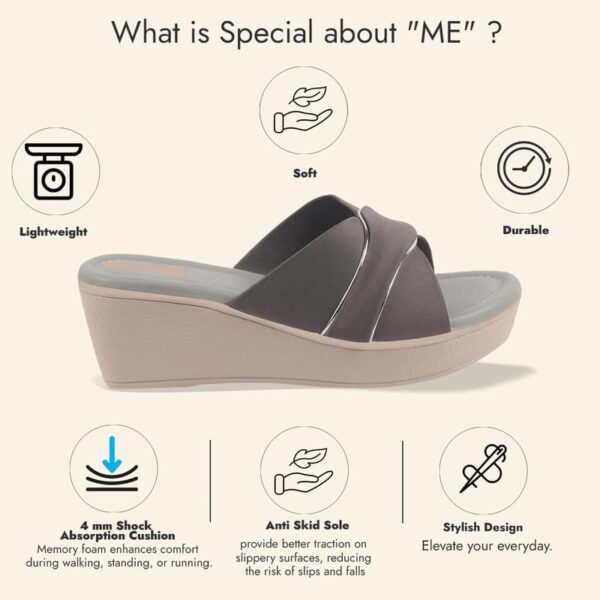 FAUSTO FST KI-661 GREY-38 Women's Grey Silver Lining Open Toe Cross Strap Wedge Slip On Sandal With Cushioned Footbed|Sandal For Party|Festive|Wedding - Image 4