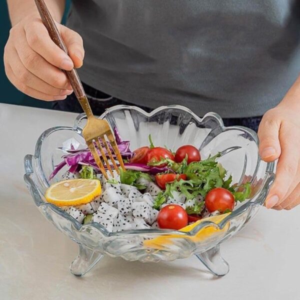 Glass Fruit Plate 9 Inch, Set 1 of Crystal Beautiful Clear Designer 3 Leg Glass Bowl for Vegetable Serving Dry Fruits, Snacks, Candy, Ice Cream Sweets and Decoration, Ice Cream Dessert Bowl Cup - Image 3