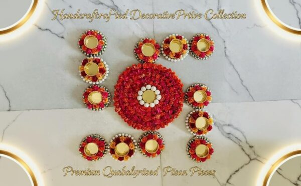 Sanvatsar Home Decorative Rangoli & Diya Set | Corporate Gift, Diwali Gift, Diya for puja Home Decoration Light Diya, Christmas Candle, Lighting, New Year Candle Set of 6 (Yellow & Red) - Image 3