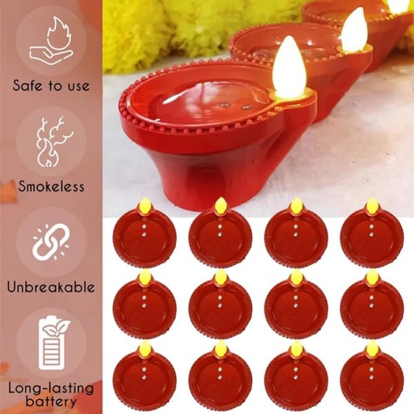 perpetual Water Sensor Diya for Home Decoration - 6 Pcs Electric Flameless & Smokeless LED Diya Lights, Candle for Home Decor, Diwali Festivals Decoration,Christmas,New Year, Festive - Image 3