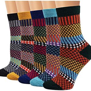 Aeoss Women's Woollen Vintage Style Warm Winter Soft Thick Knit Ankle Length Socks ( Multicolor , Free Size ) - 5 PAIR