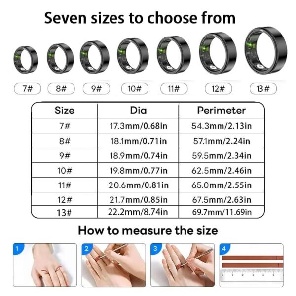Ustick Smart Ring Health Tracker, Fitness Sleep & Heart Rate Monitor Tracker Smart Ring, Waterproof Bluetooth Fitness Tracker Ring IP68 Waterproof (Black, 12) - Image 9