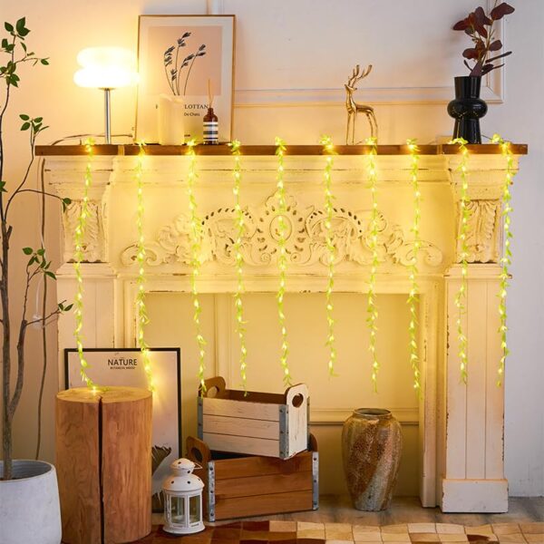One94Store Artificial Leaf Curtain Lights – 200 LED Warm White Fairy String Lights, 3x1m, Remote Control with 8 Lighting Modes for Home, Wedding, Party, Diwali, Christmas & Festival Decoration - Image 2