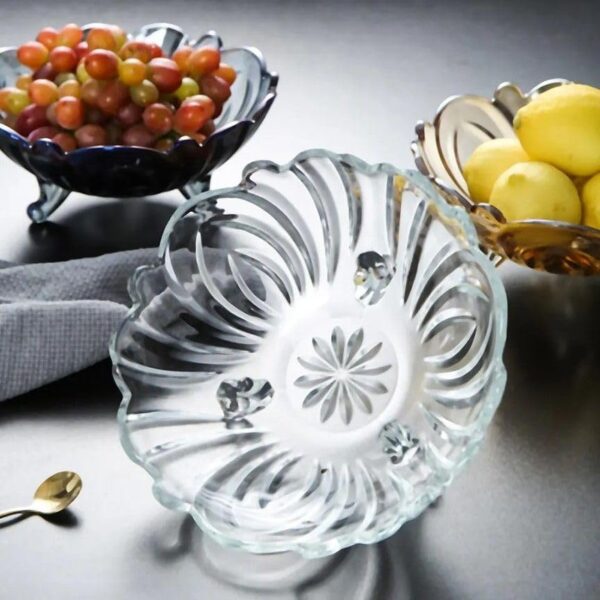 Glass Fruit Plate 9 Inch, Set 1 of Crystal Beautiful Clear Designer 3 Leg Glass Bowl for Vegetable Serving Dry Fruits, Snacks, Candy, Ice Cream Sweets and Decoration, Ice Cream Dessert Bowl Cup - Image 6
